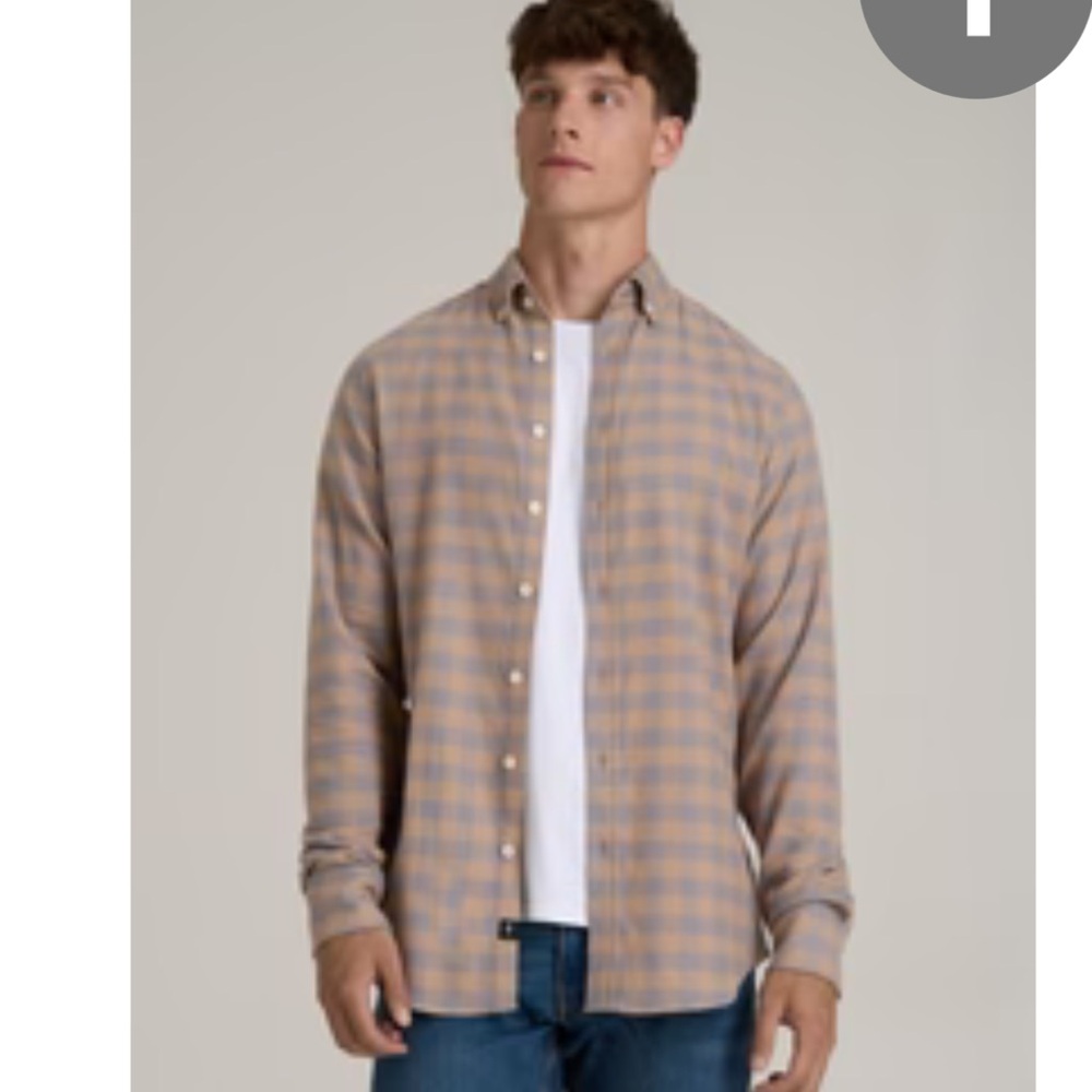 Men's Casual Plaid Shirt - Tan and Gray - Picture 3 of 7